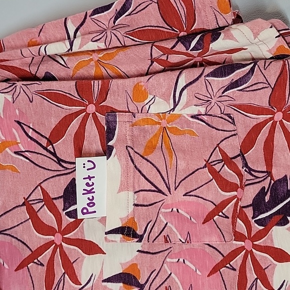 GOODFELLOW pink floral summer tropical button front shirt - Picture 2 of 6